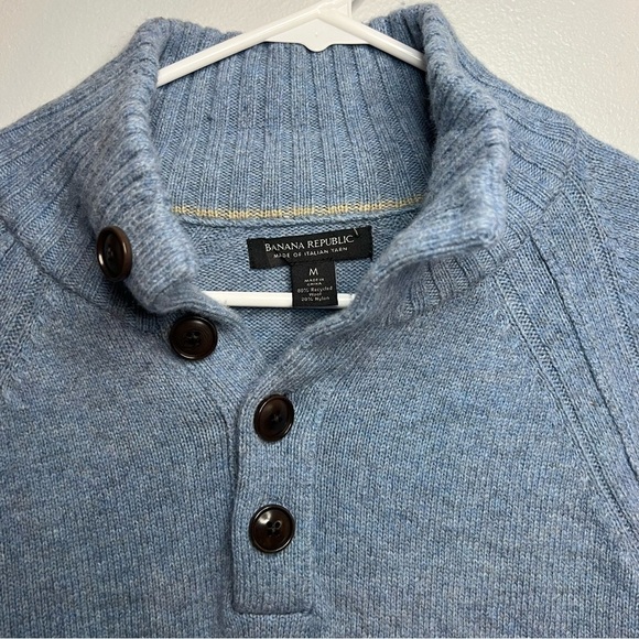 Banana Republic Mens Mock Neck Button Wool Blend Pullover Sweater Blue Sz M - Picture 2 of 13